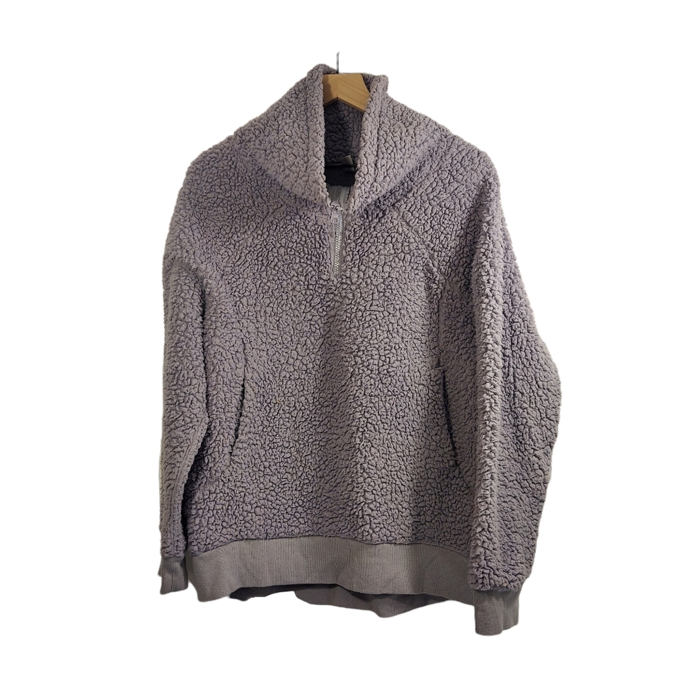 Zella Women's Large 1/4 Zip Super Fuzzy Light Purple Sweater W/ Pocket Cowl Neck